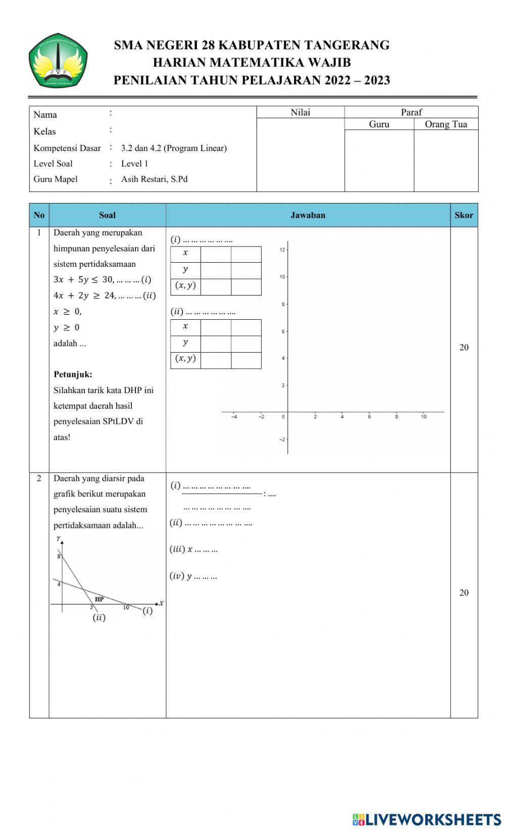 Penilaian Harian KD 3.2 dan 4.2 Level 1-A