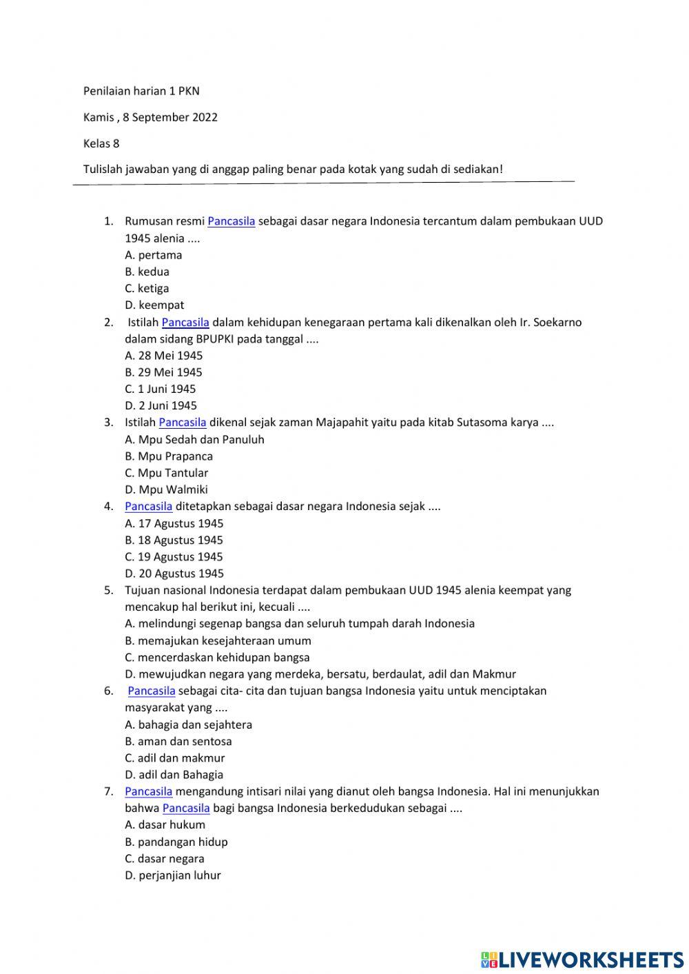 Penilaian harian 1 pkn