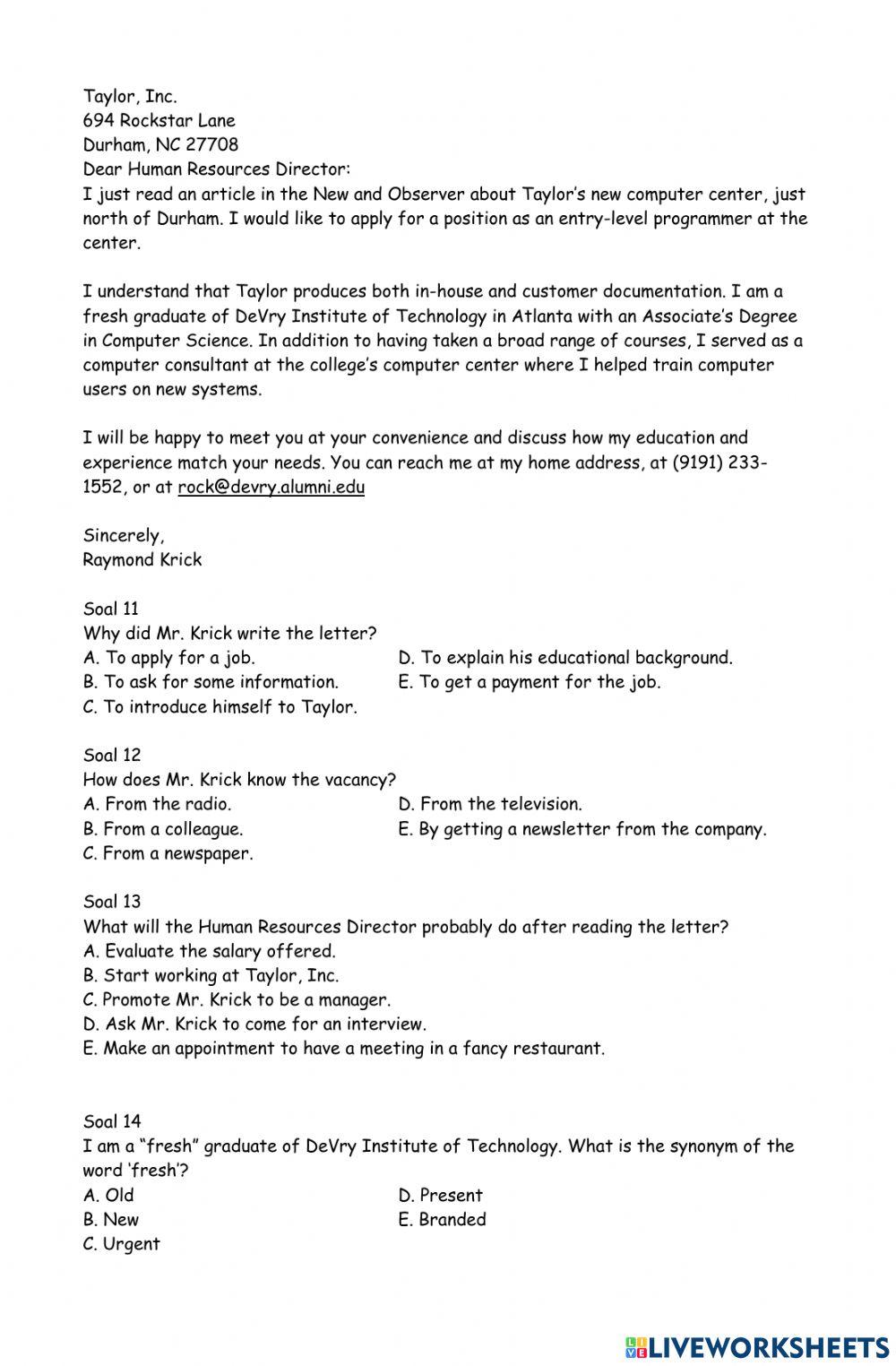 Exercise Mid Semester XII