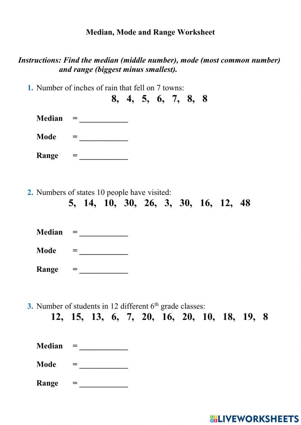 2136338 | Median, Mode and Range Worksheet | JadAndrew