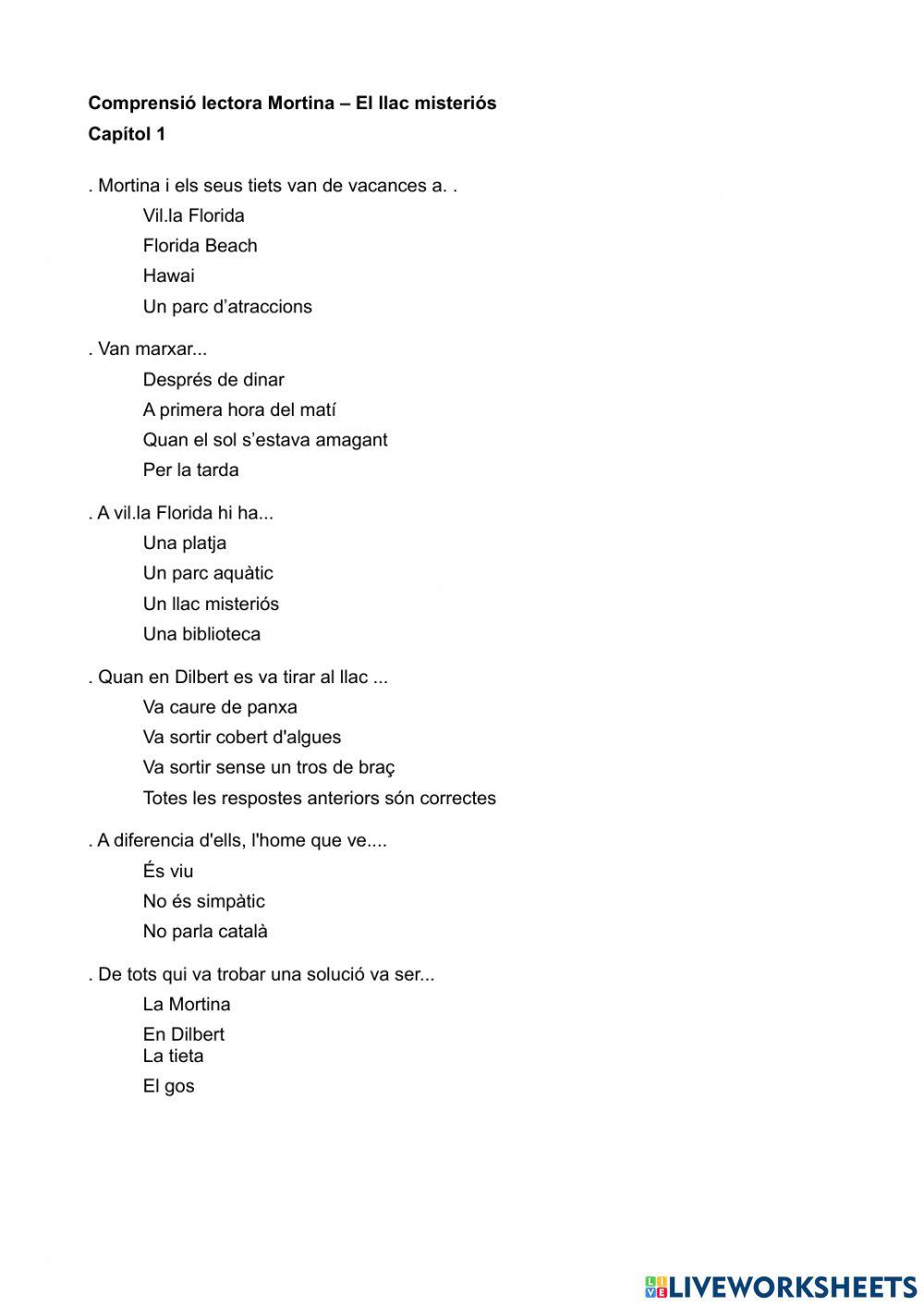 Comprensió lectora Mortina - El llac misteriós Cap1