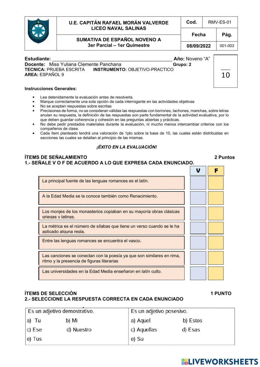 Sumativa español noveno