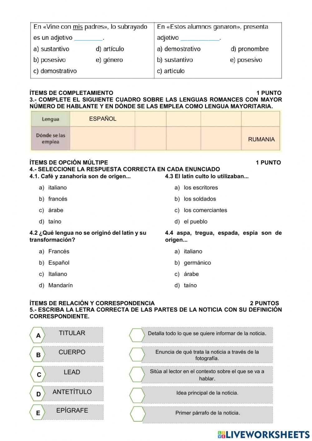 Sumativa español noveno