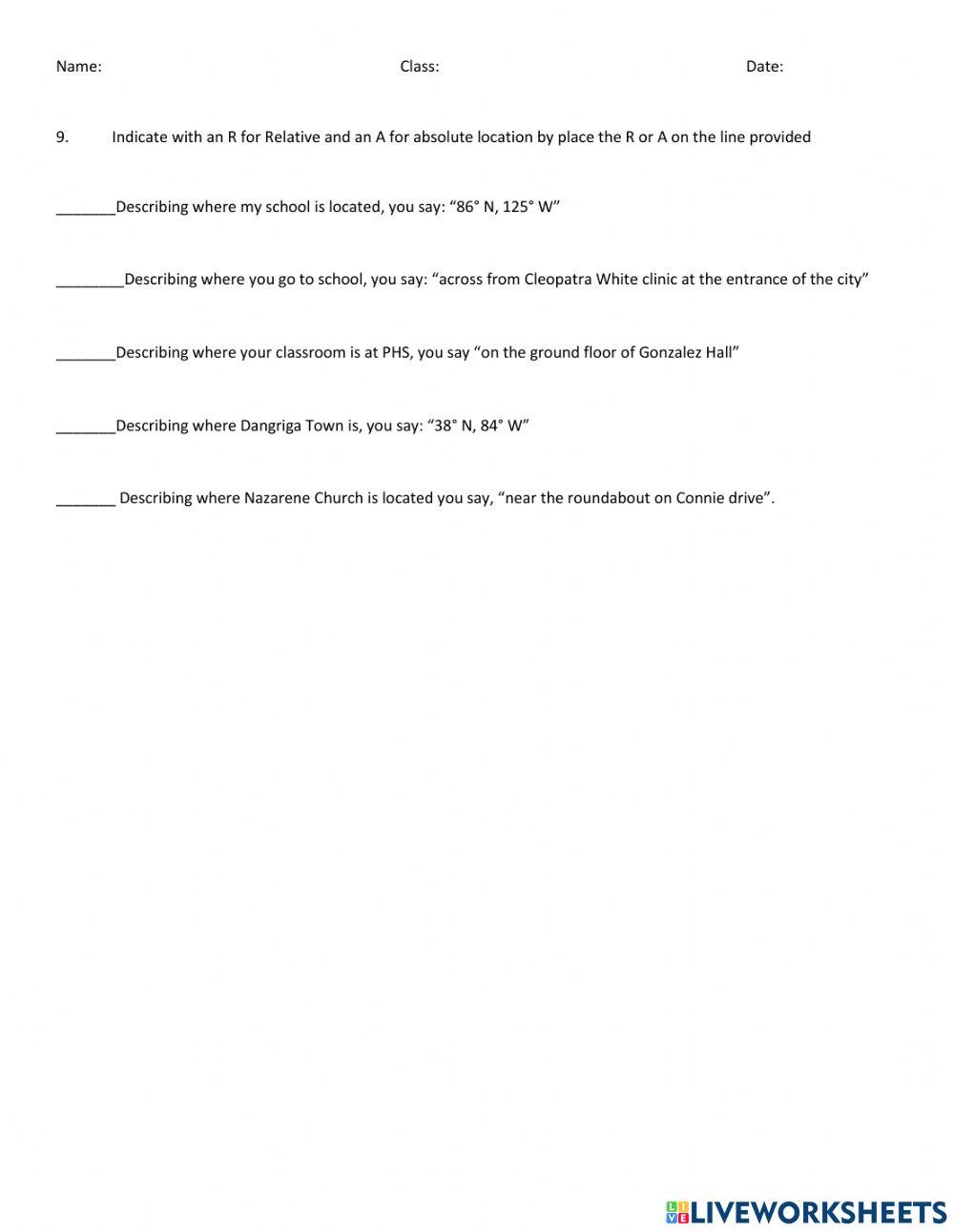 Map labelling and location - quiz