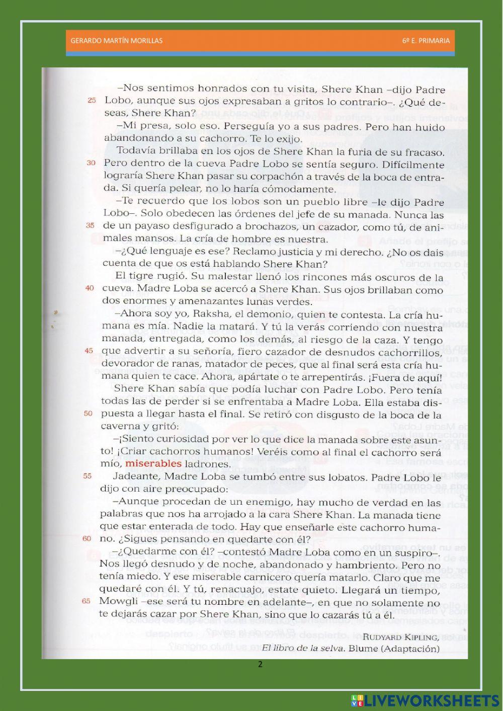 Competencia lectora. Tarea 2. 6º