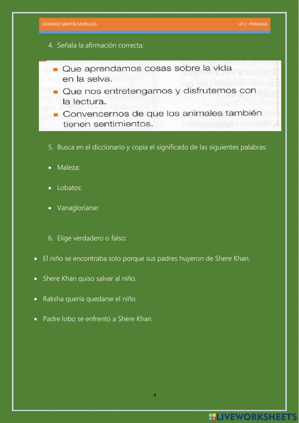 Competencia lectora. Tarea 2. 6º