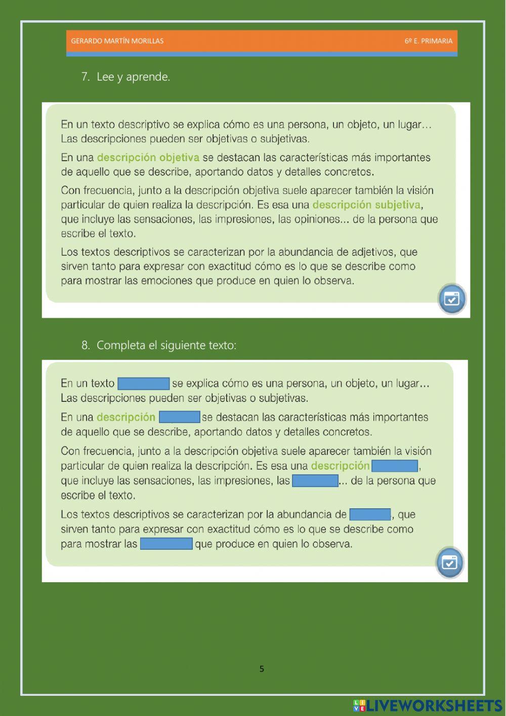 Competencia lectora. Tarea 2. 6º