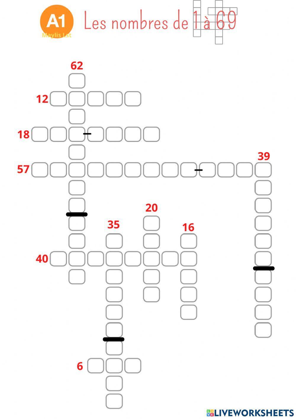 Les nombres de 1 à 69