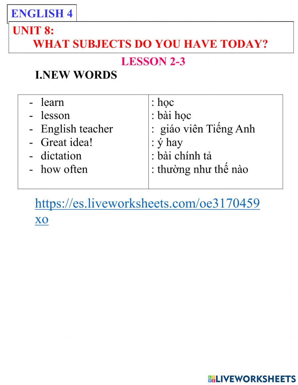 Englísh 4- unit 8- lesson 2-3