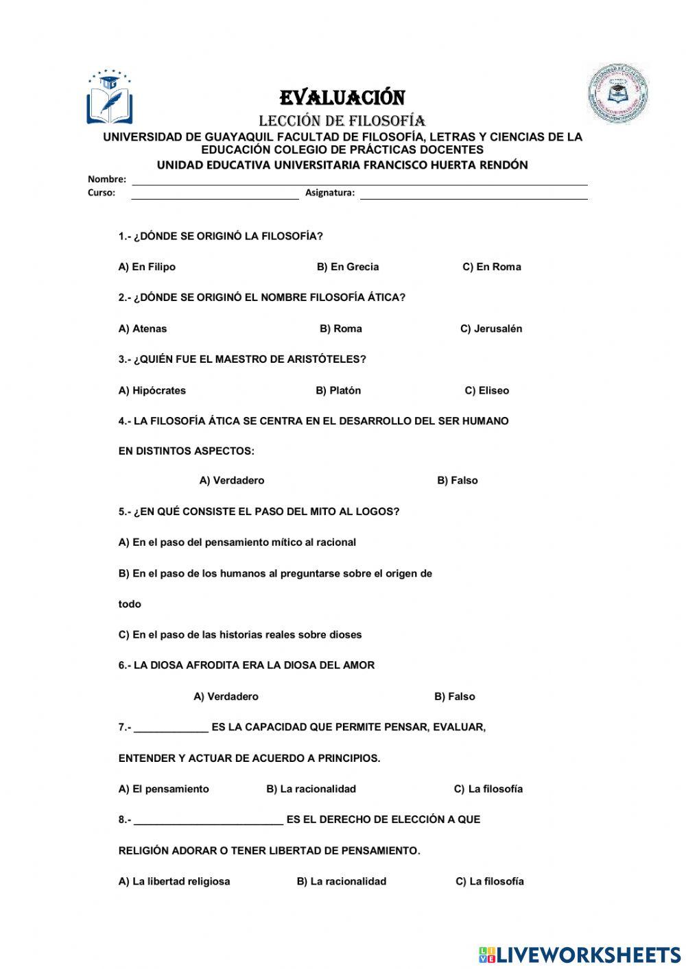 Evaluacion filosofia