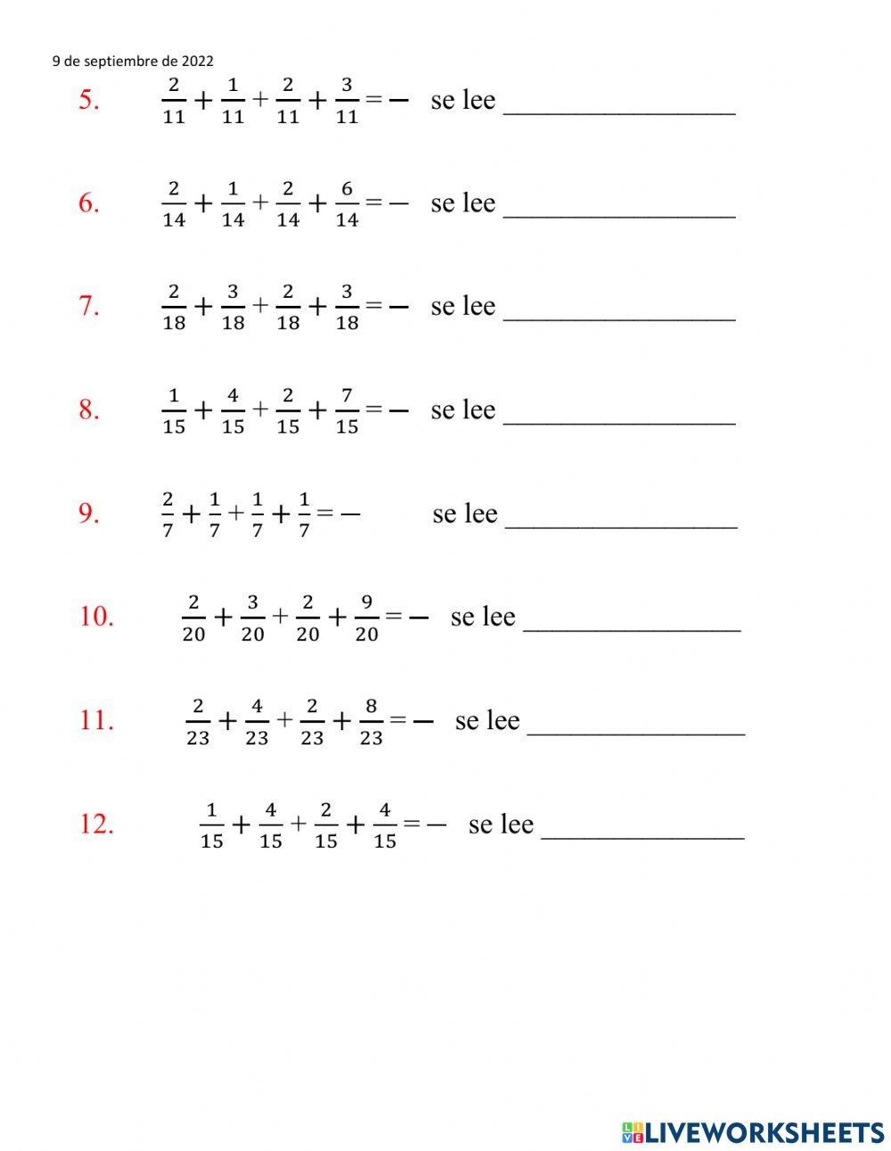 Adicion de fraciones homogéneas