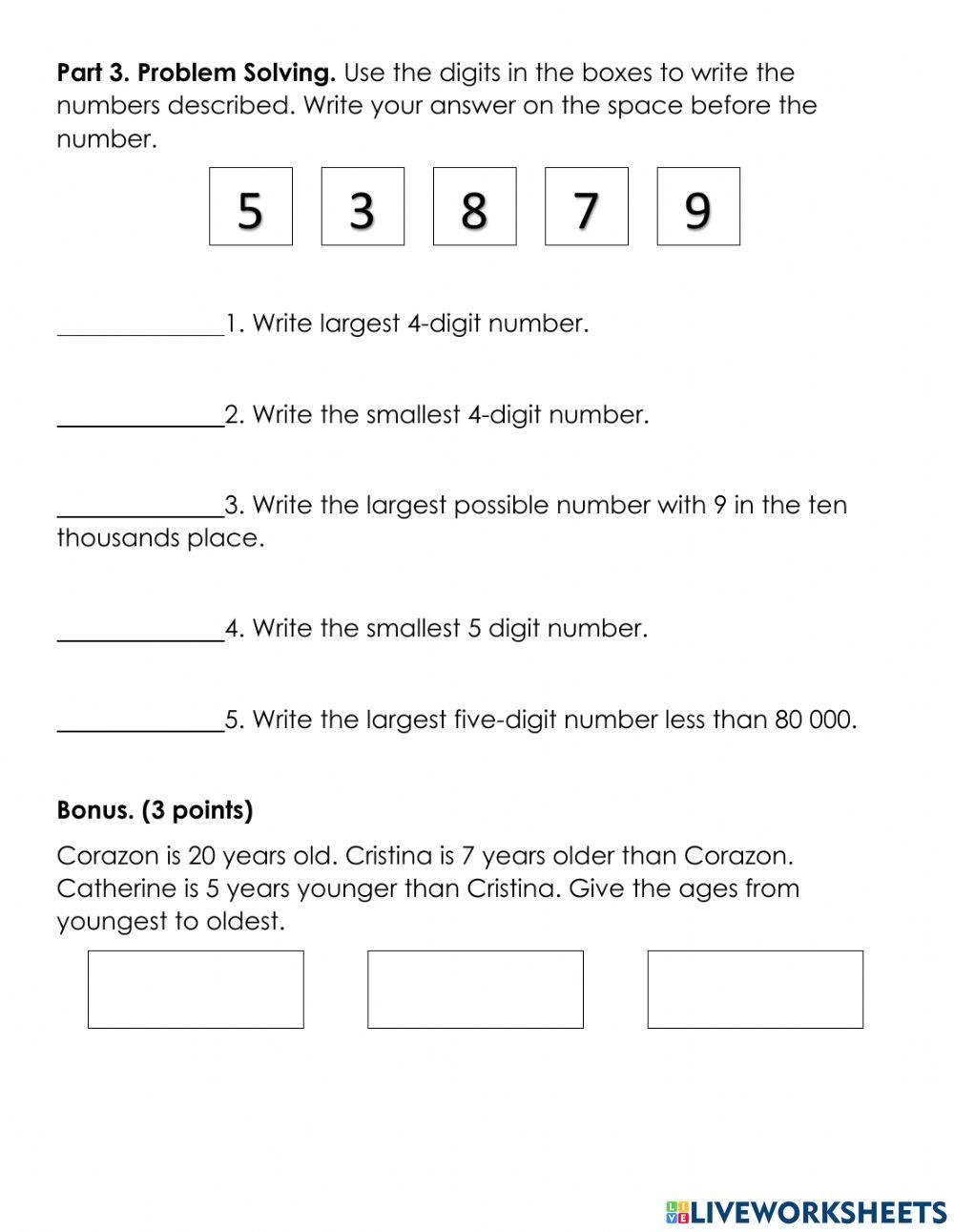 Quiz 2 - Math 3 - Comparing - Ordering Numbers Quiz 2 - Math 3 - Comparing - Ordering Numbers