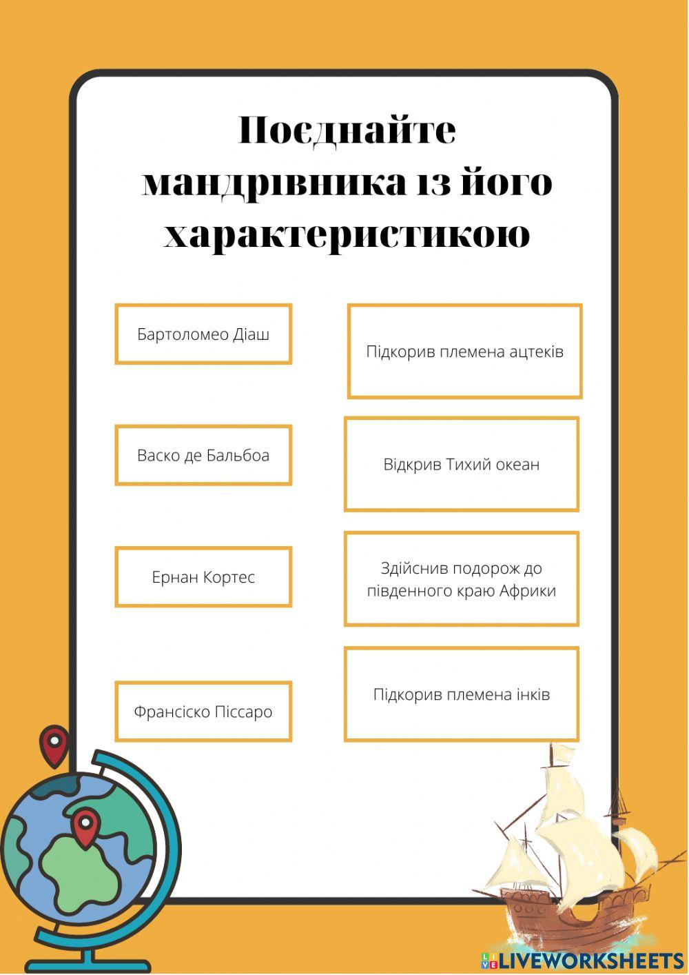 Великі географічні відкриття activity | Live Worksheets