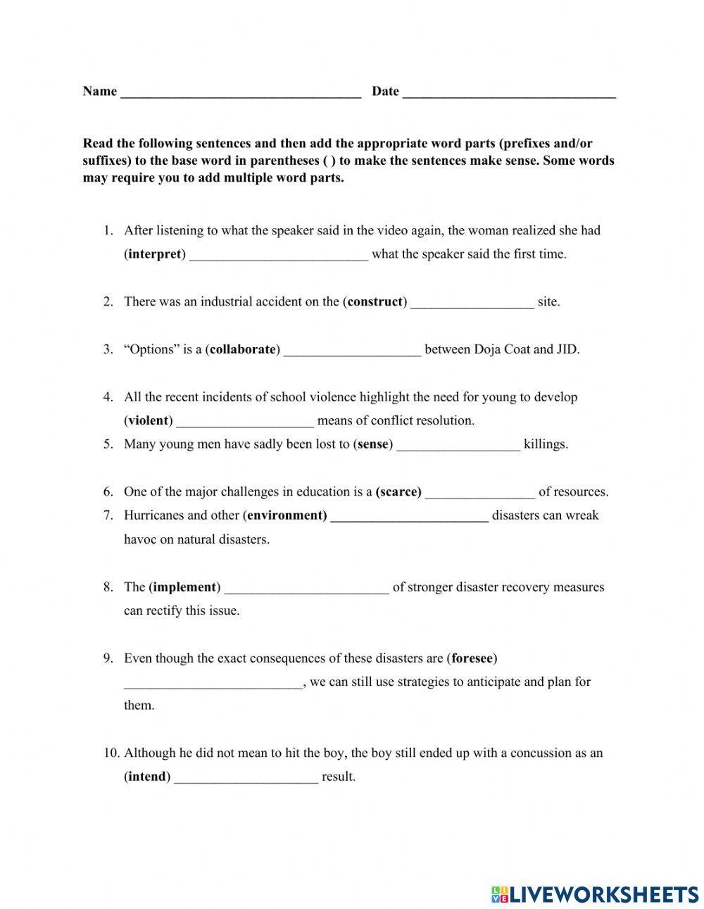 Prefixes and Suffixes