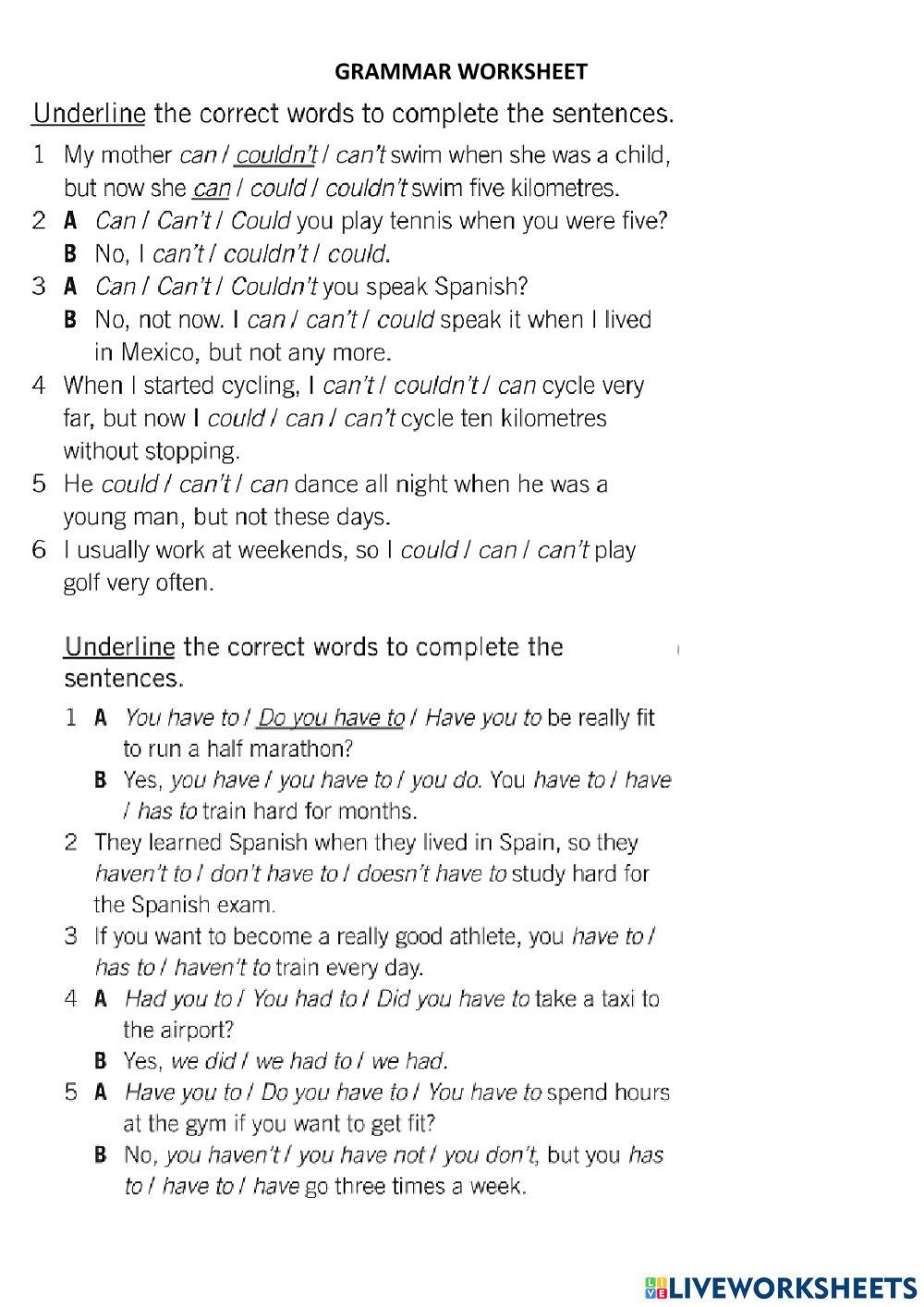 Grammar activity Low 2 Unit 8