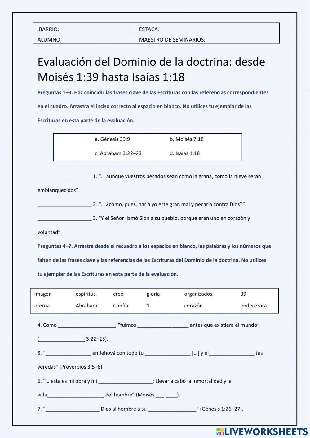 Evaluación del dominio de la doctrina OT