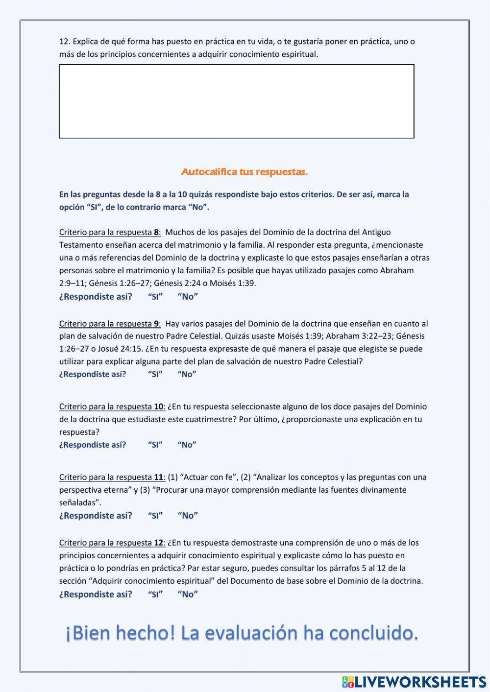 Evaluación del dominio de la doctrina OT