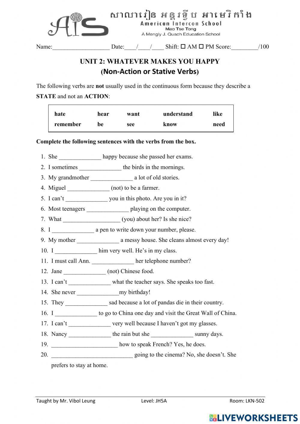 Non-Action & Stative Verbs
