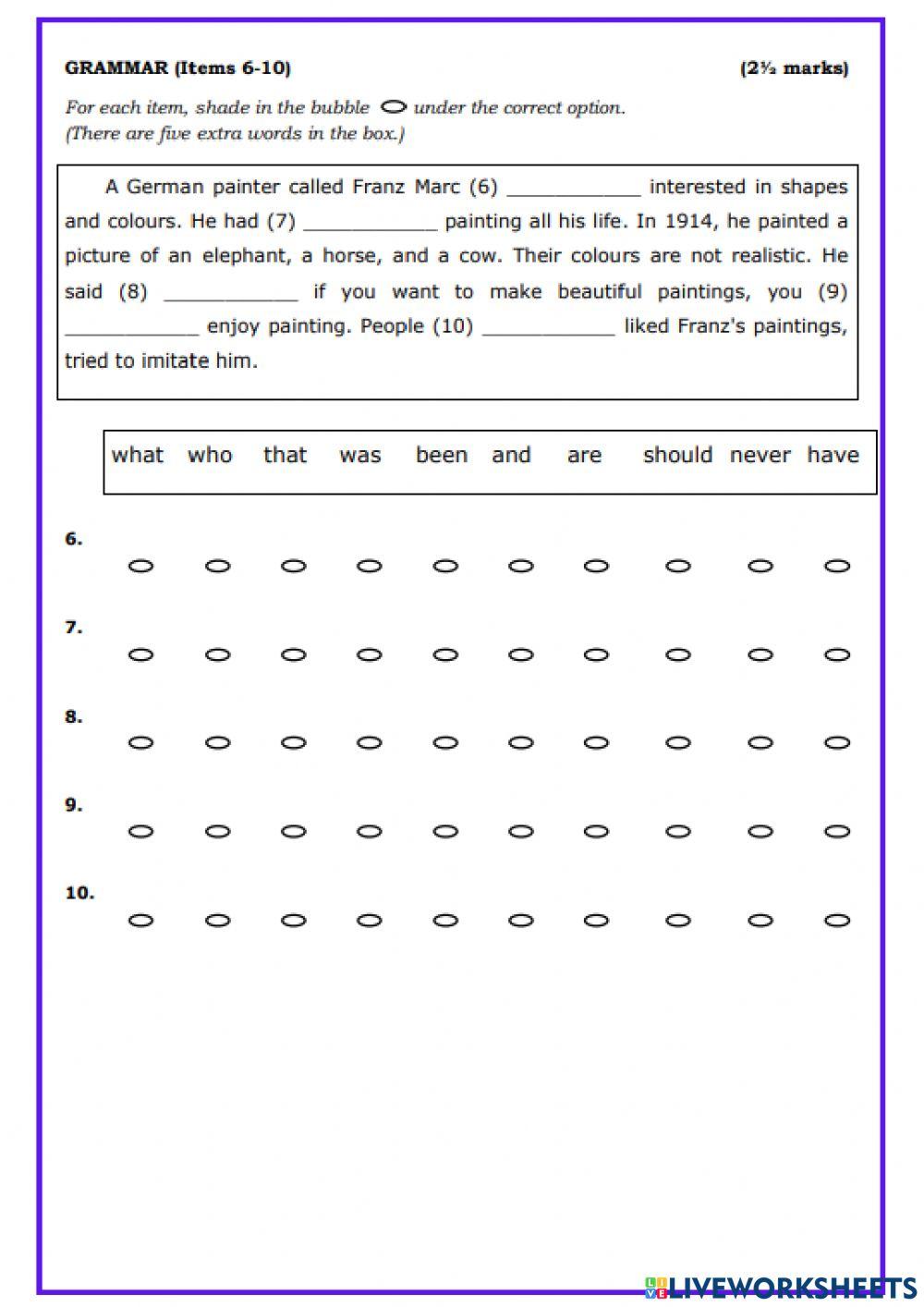 Grade 8 Grammar Exercises S 1