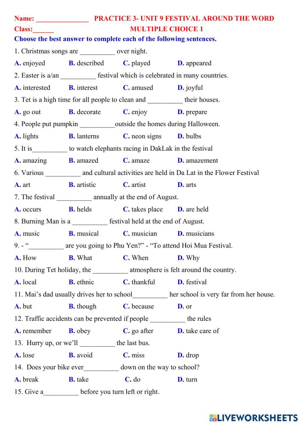 English 7- unit 9- practice 3