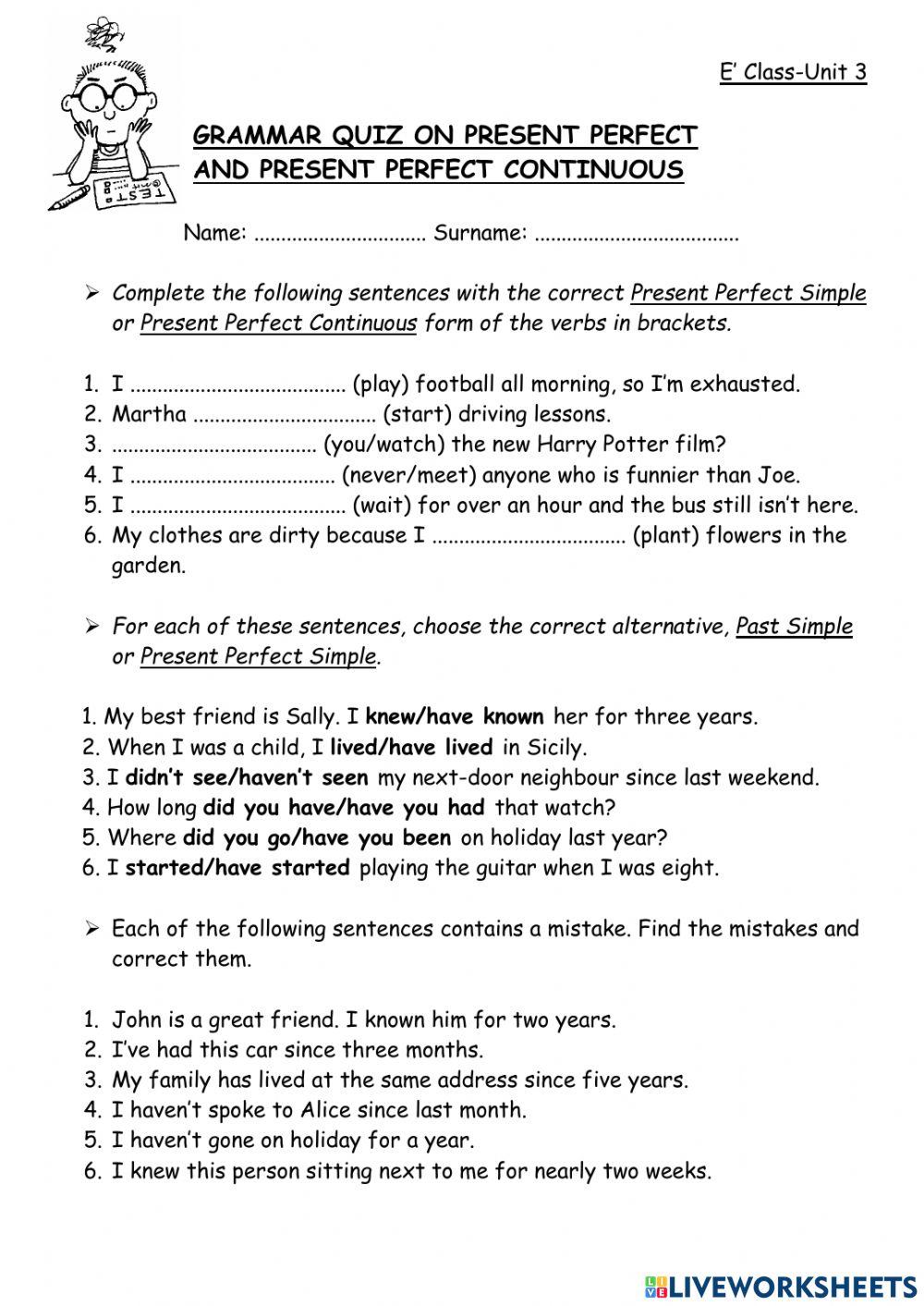 Cosmic B1+ Unit 3 Grammar Test 3.1