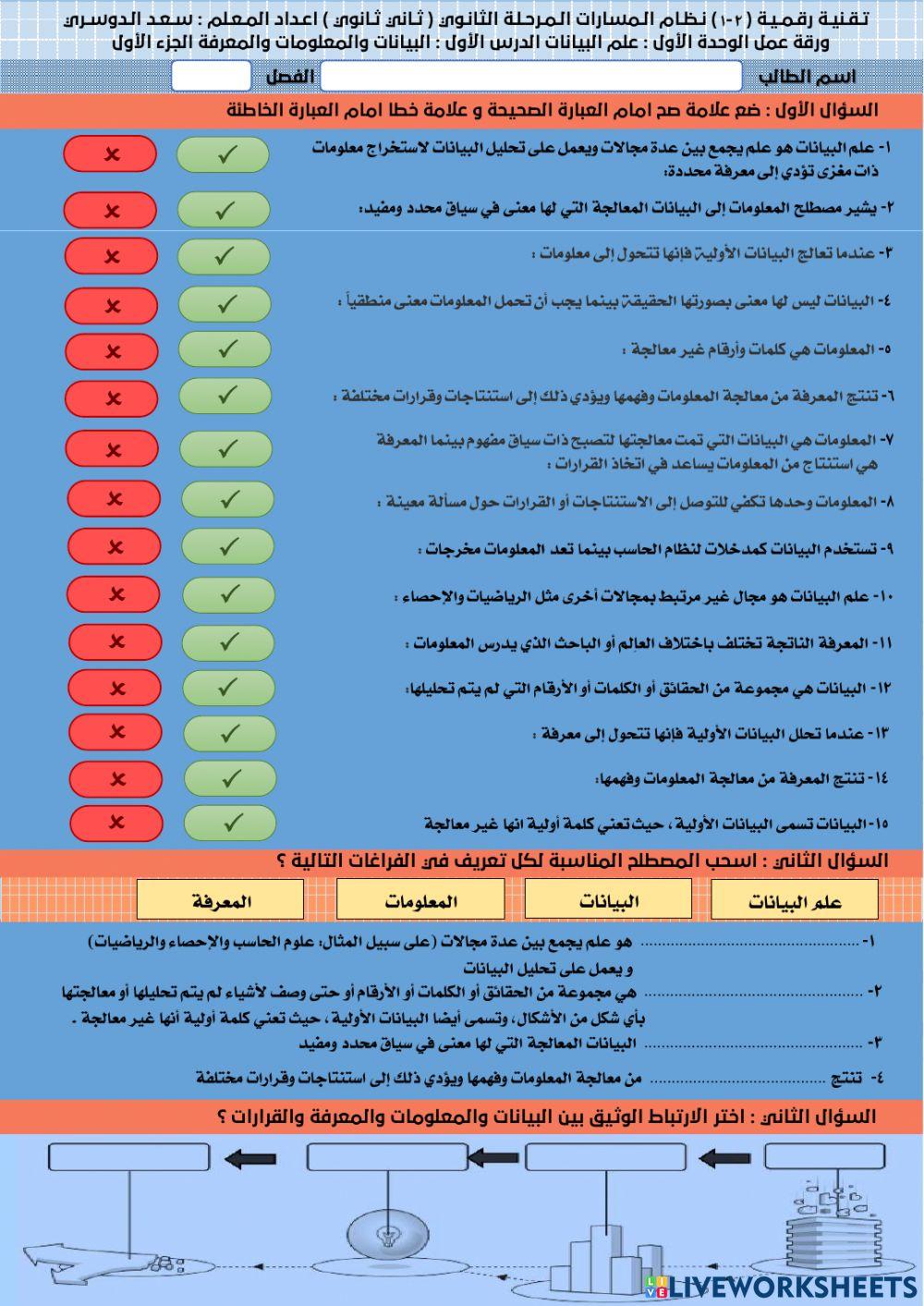 البيانات والمعلومات والمعرفة الجزء الاول