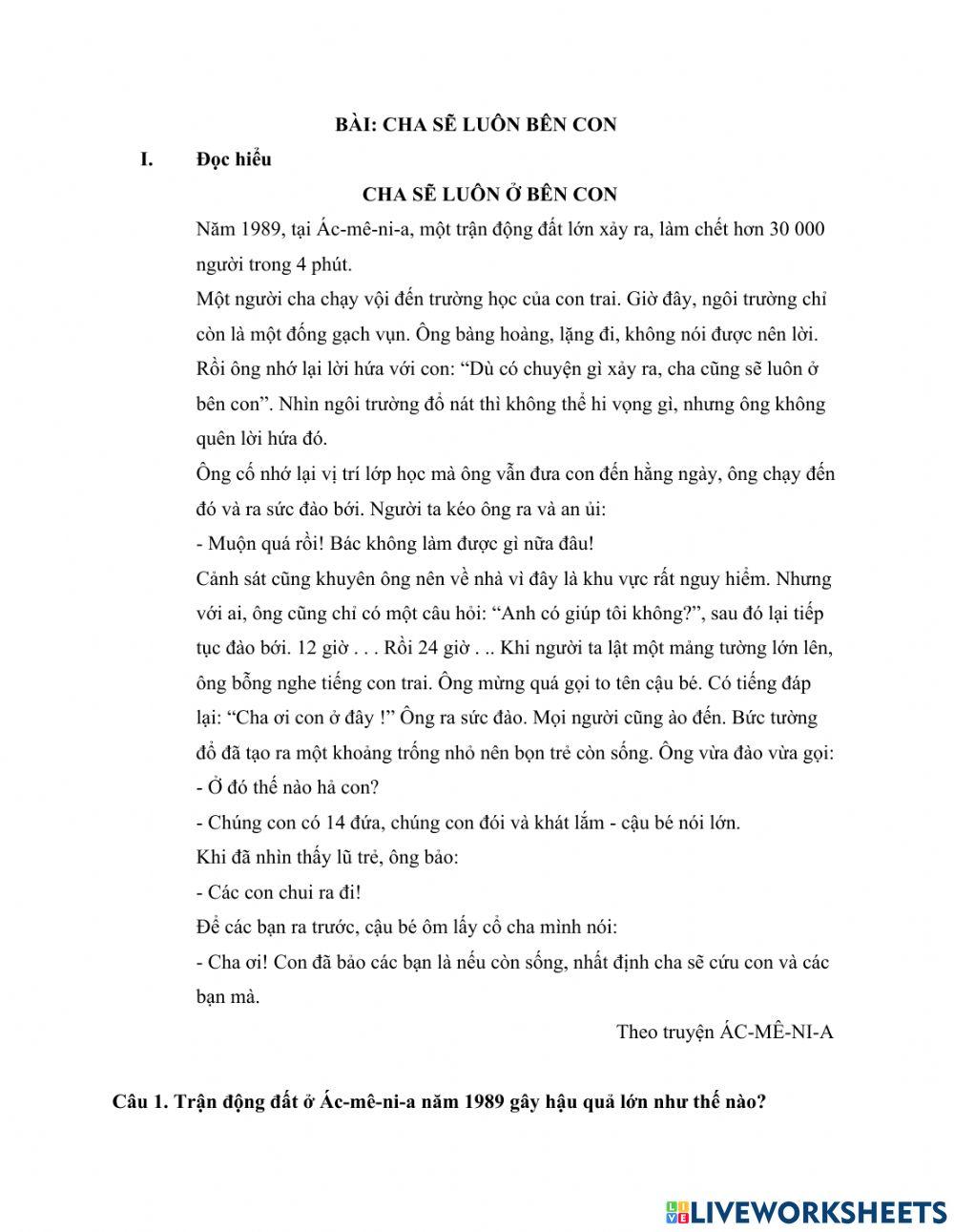 Vietnamese interactive activity for 4 | Live Worksheets