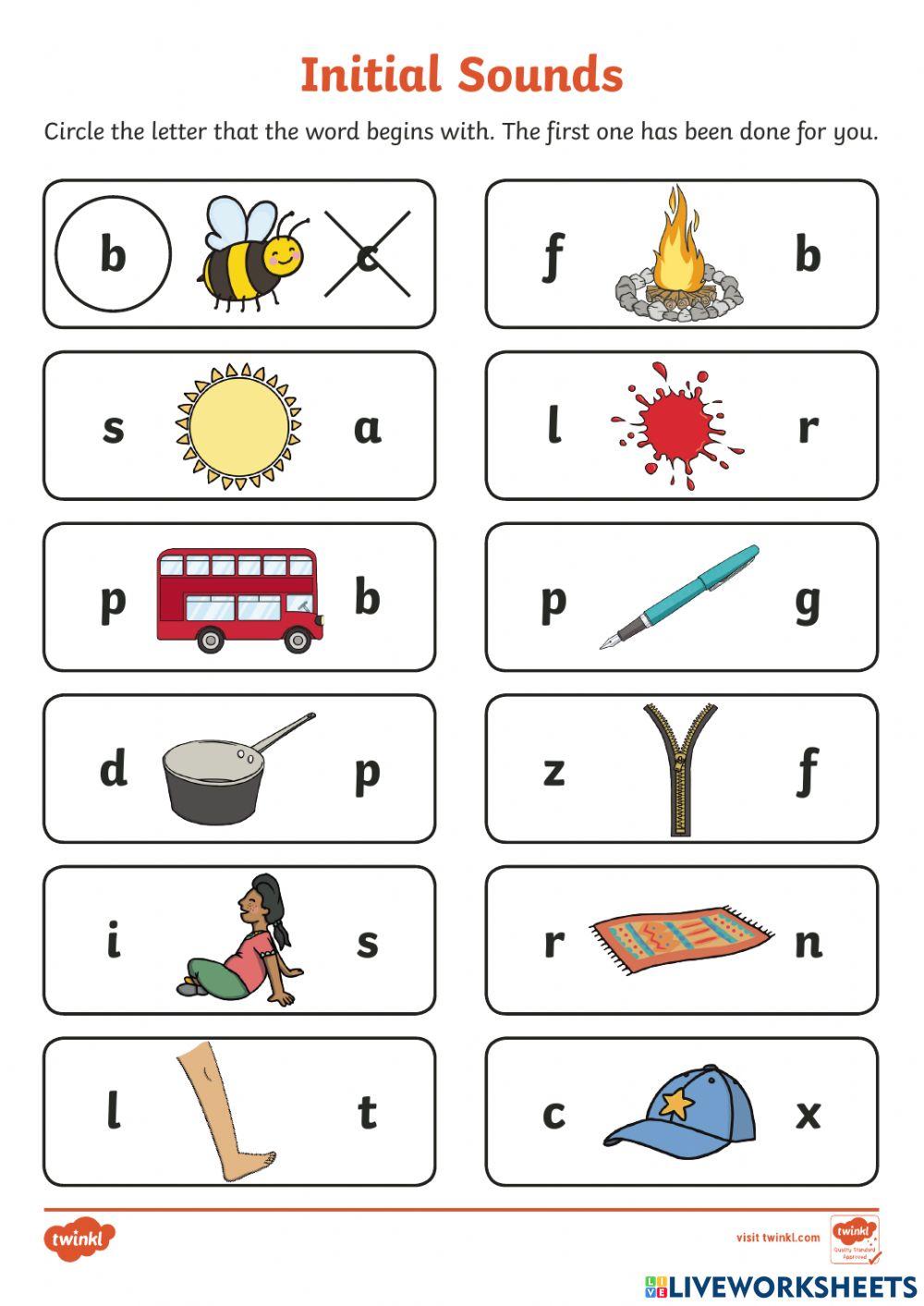 Initial sounds online exercise for Live Worksheets