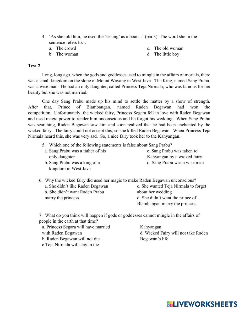 Ulangan Harian Narrative text kelas IX