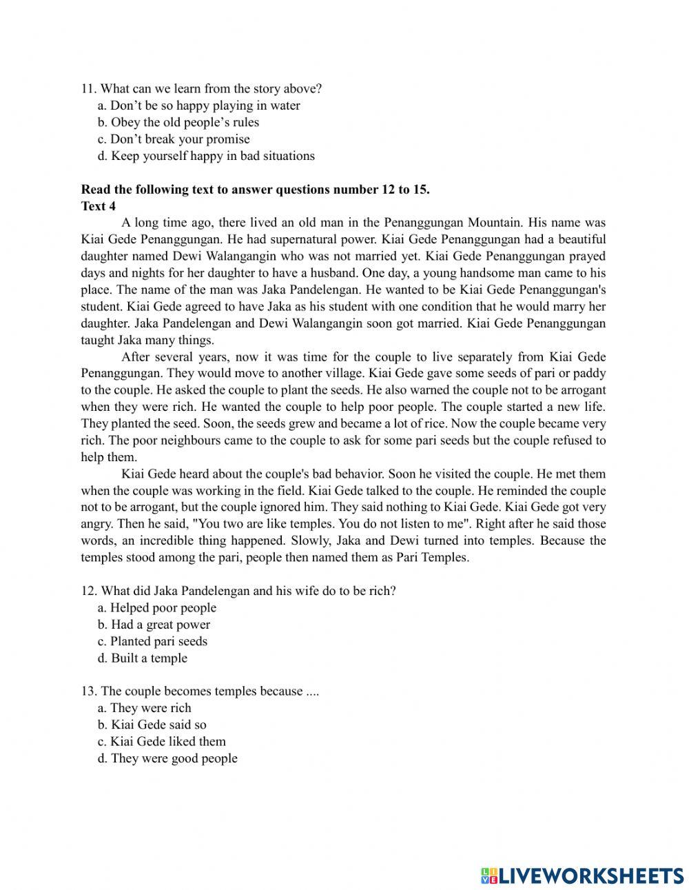 Ulangan Harian Narrative text kelas IX