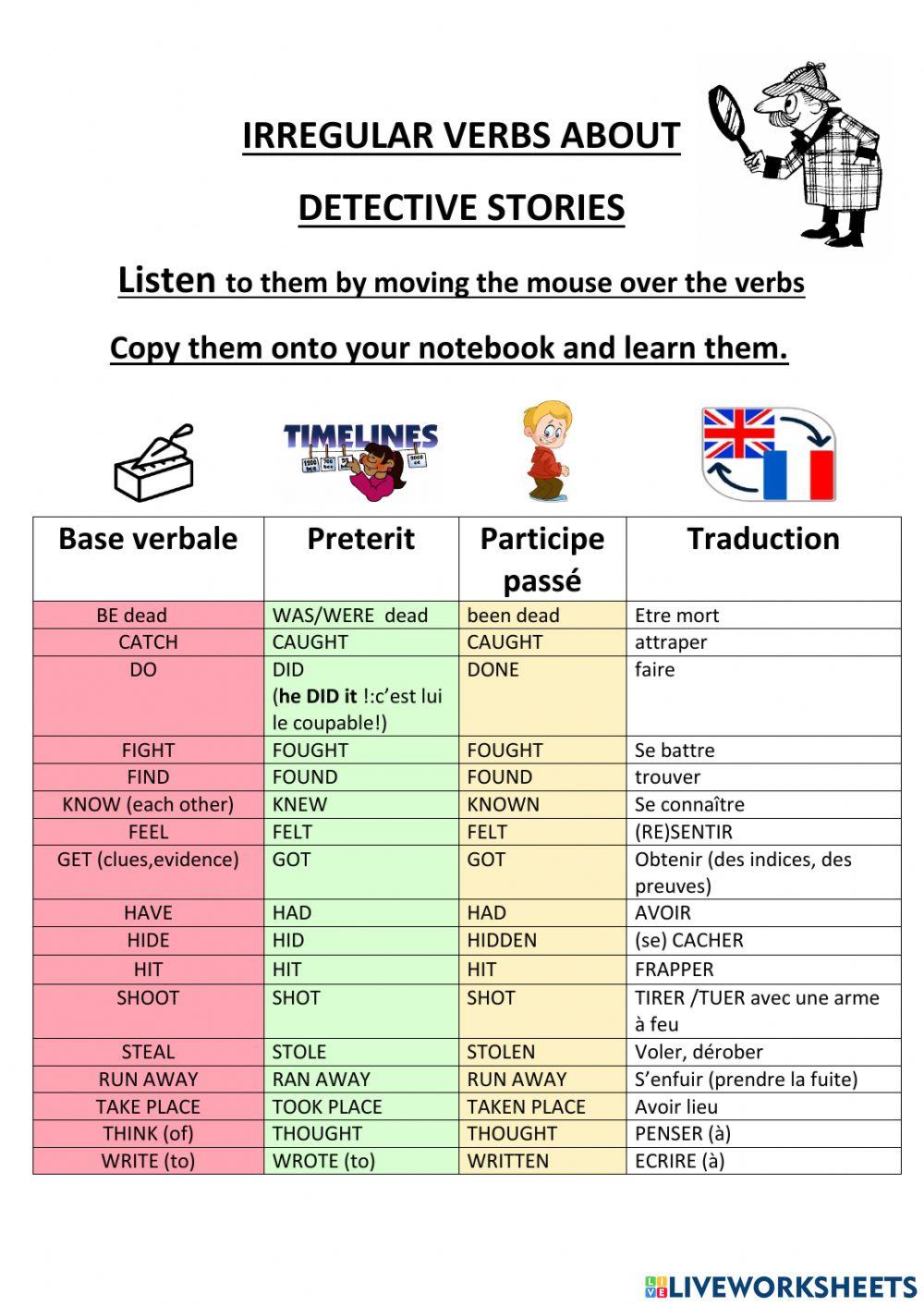 Irregular verbs on detective stories