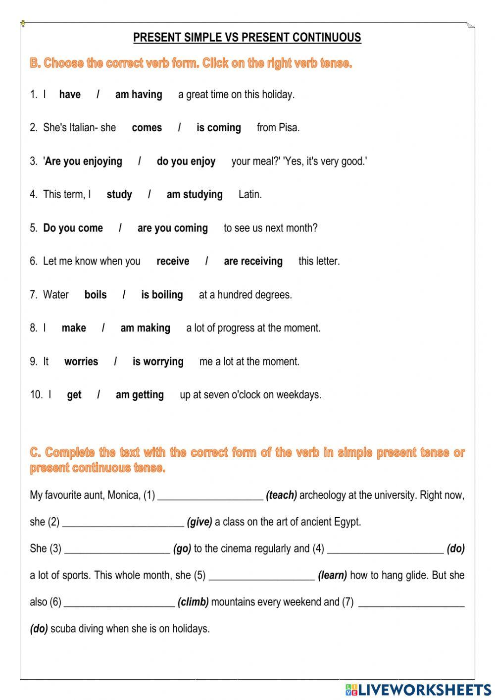 AET A1 & A2 Present Simple & Continuous