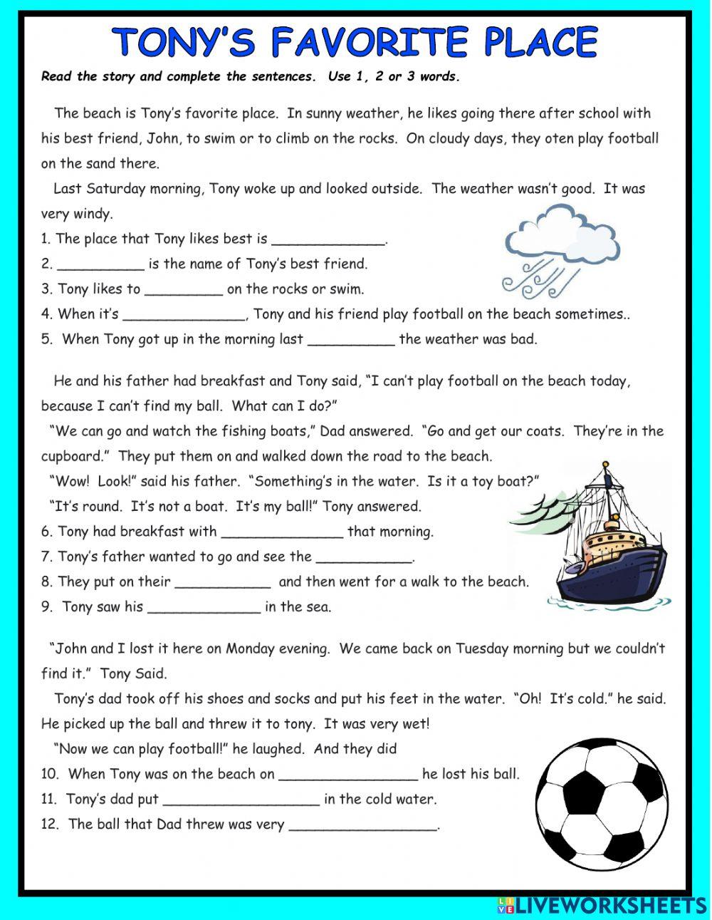 Tony's Favorite Place - Reading Comprehension