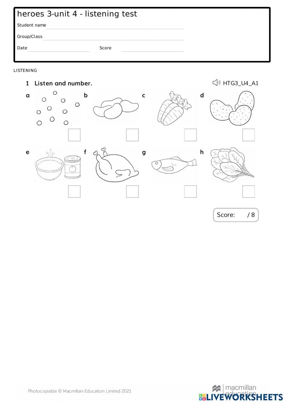 Heroes 3 - Unit 4 -Listening Test