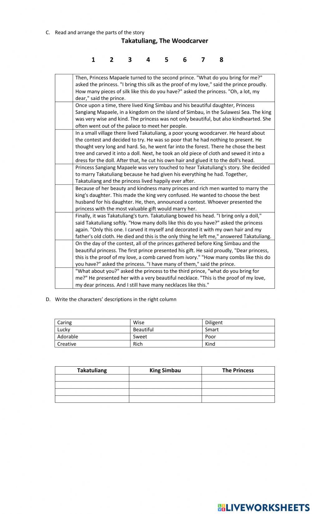 Narrative text folktales online exercise for live worksheets