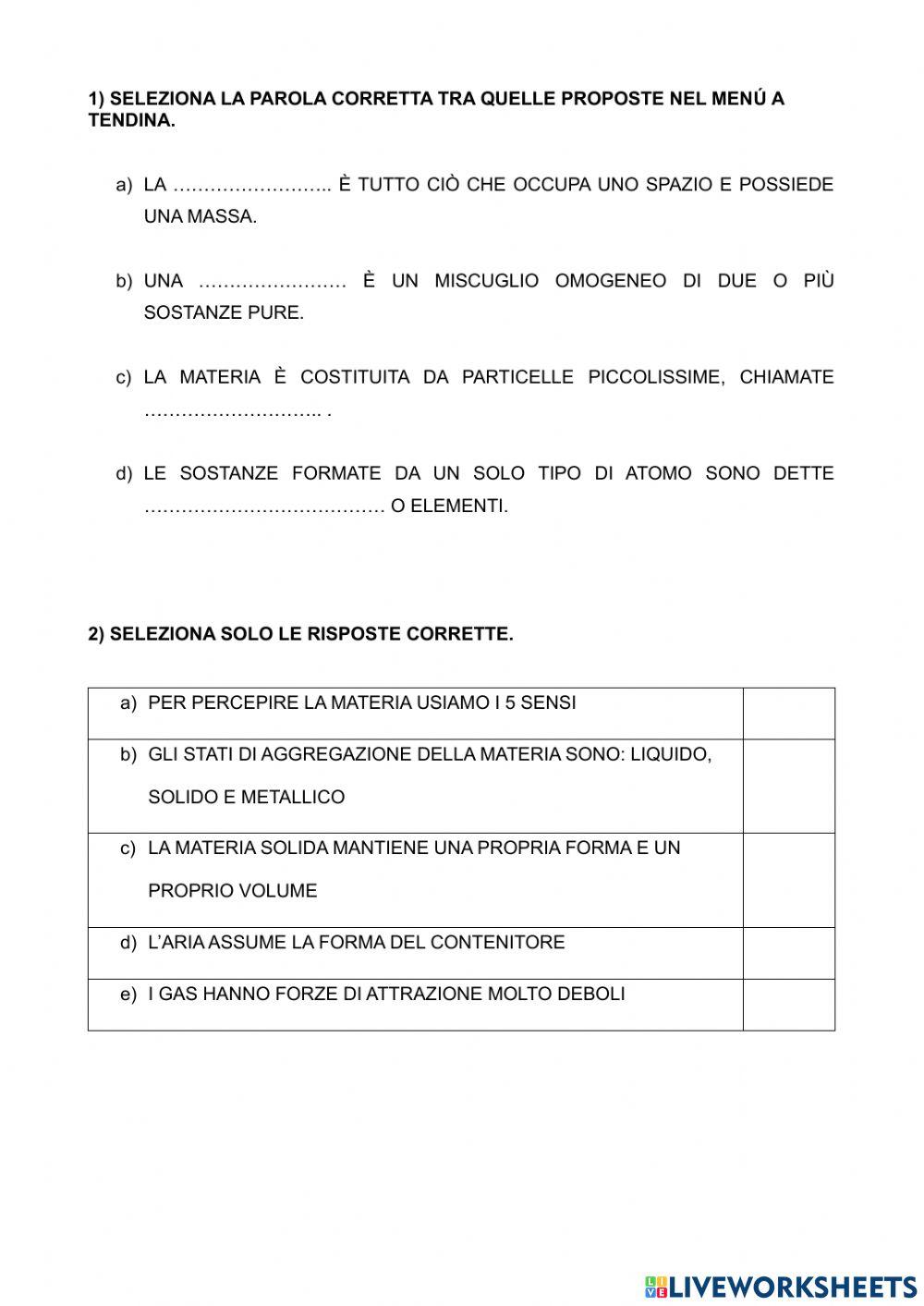 Ripasso scienze - la materia