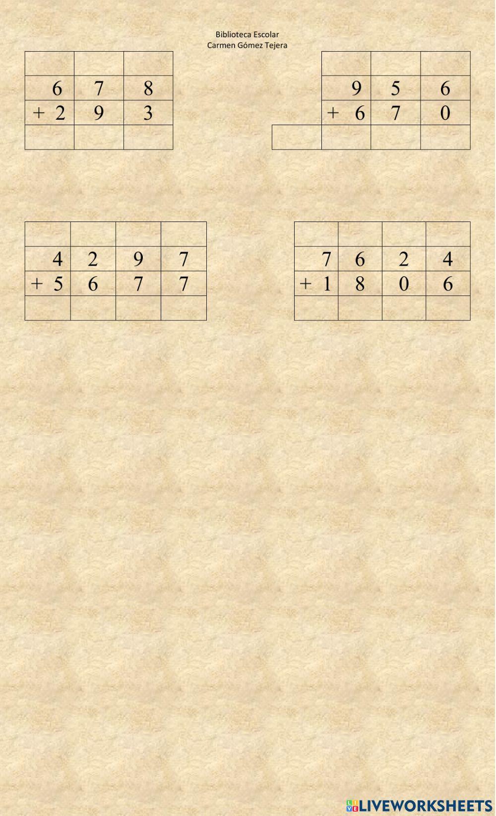 Suma reagrupando hasta unidades de millar