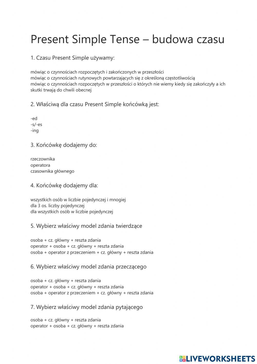 Czas teraźniejszy prosty - test