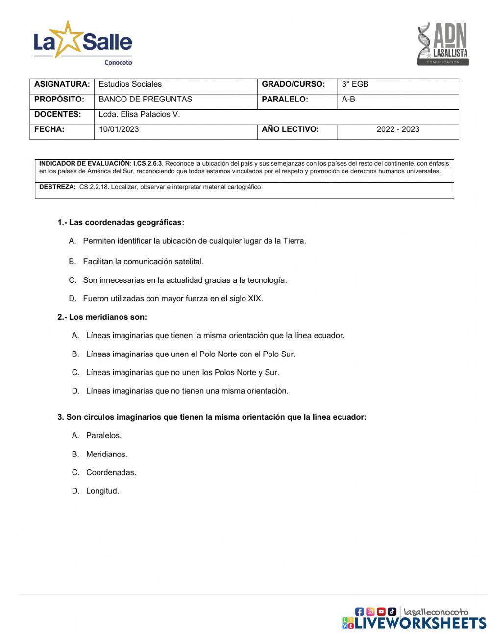 Banco de preguntas tercero