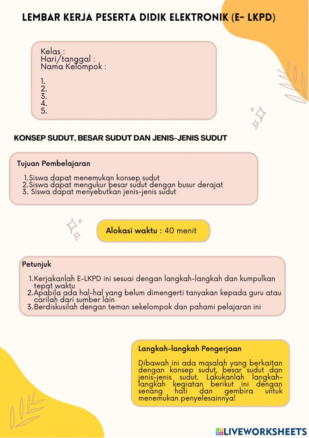Konsep sudut, besar sudut dan jenis-jenis sudut