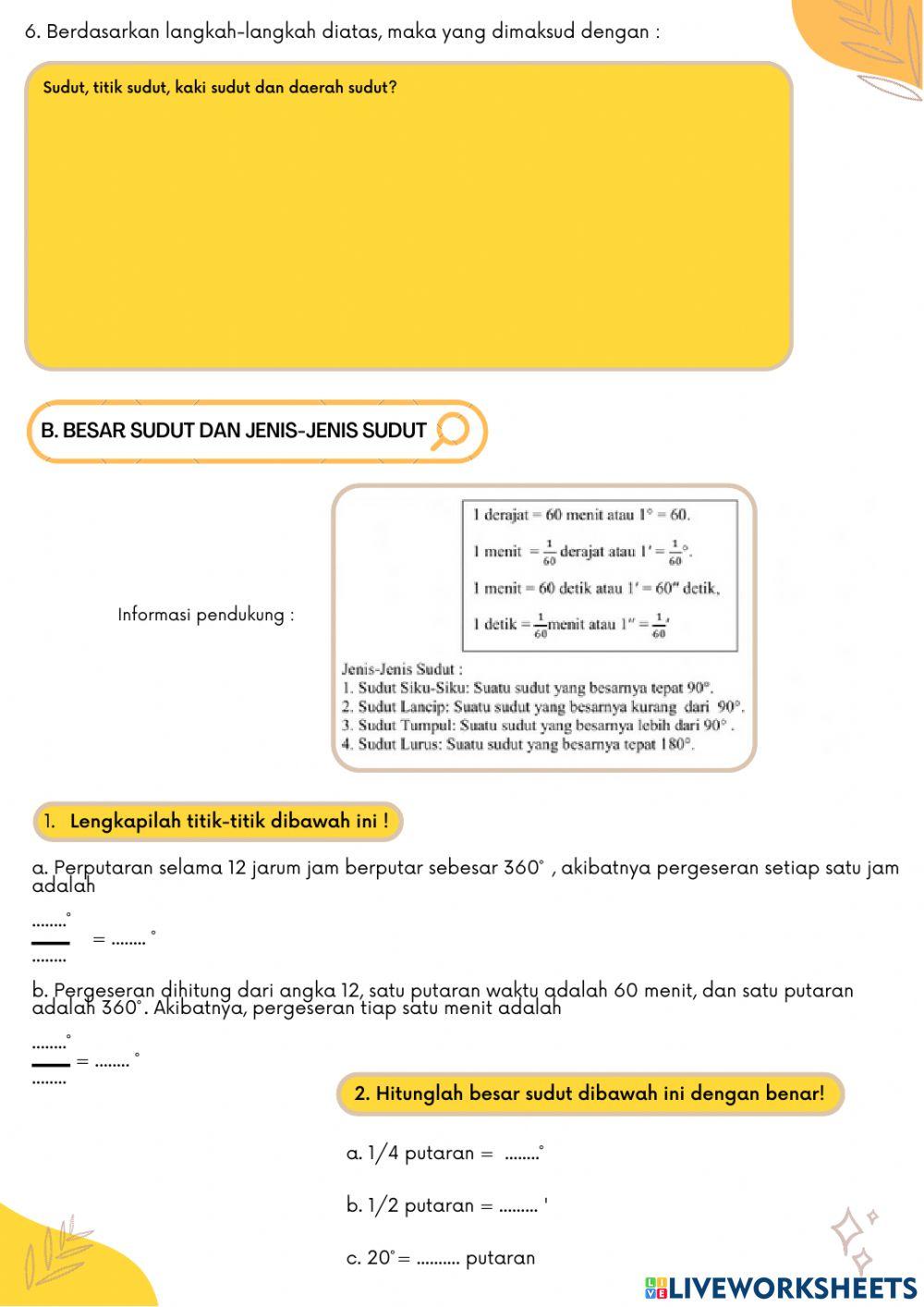Konsep sudut, besar sudut dan jenis-jenis sudut