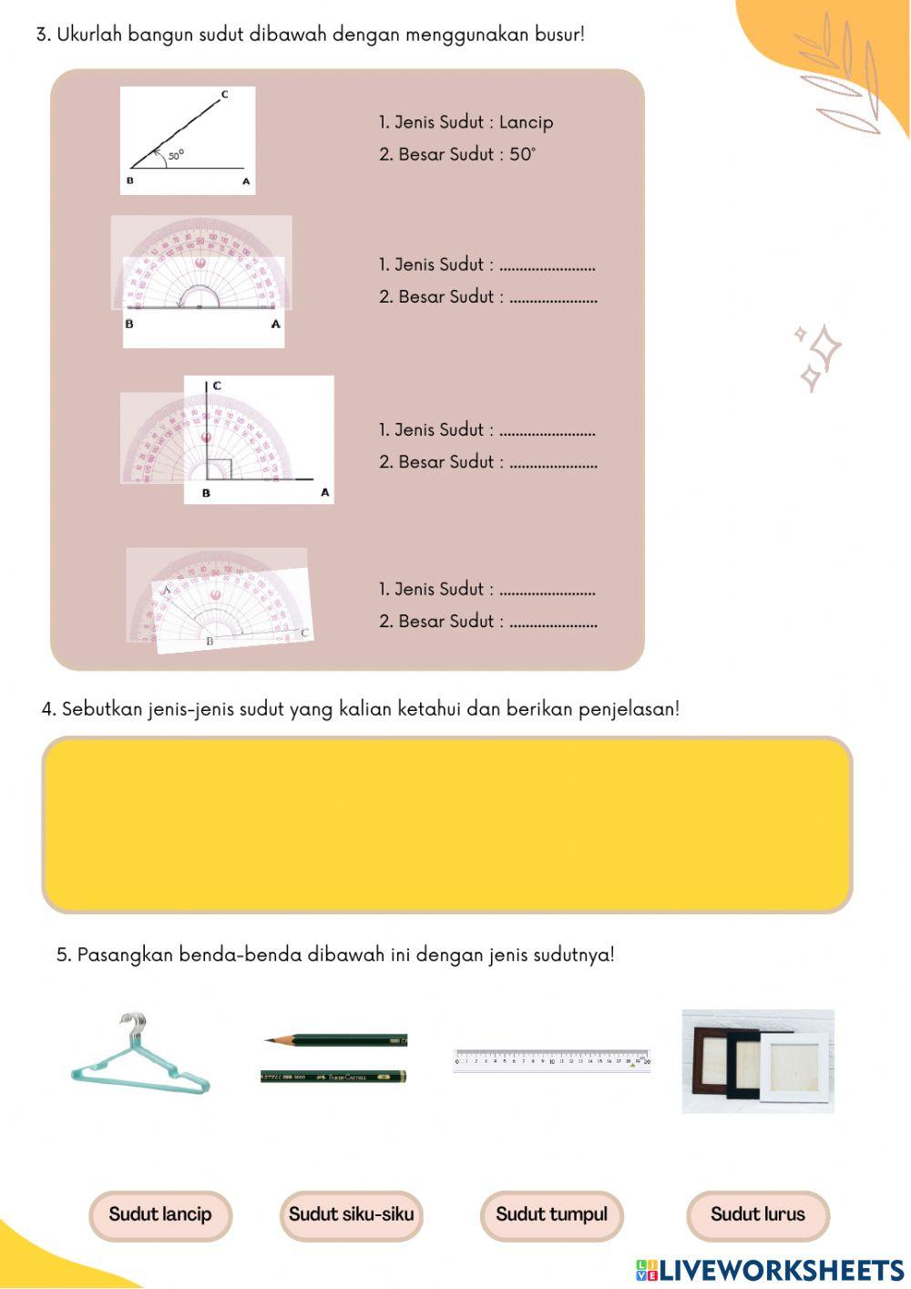 Konsep sudut, besar sudut dan jenis-jenis sudut