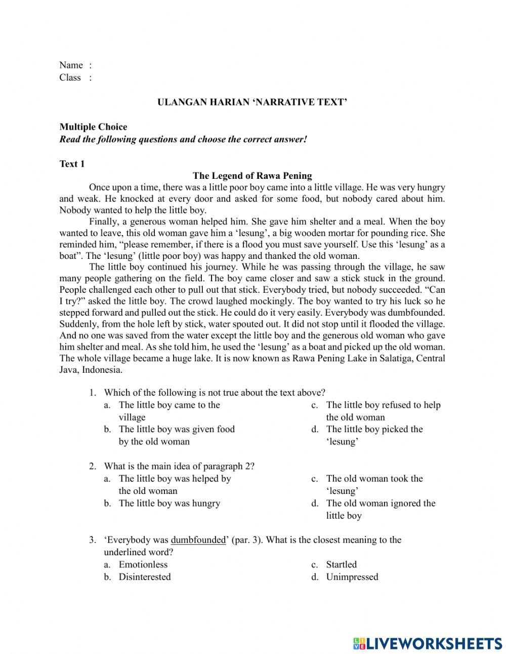 Ulangan Harian Narrative Text kelas IX