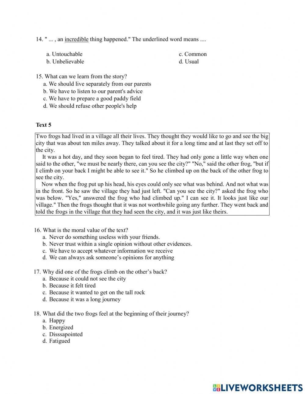2263322 ulangan harian narrative text kelas ix