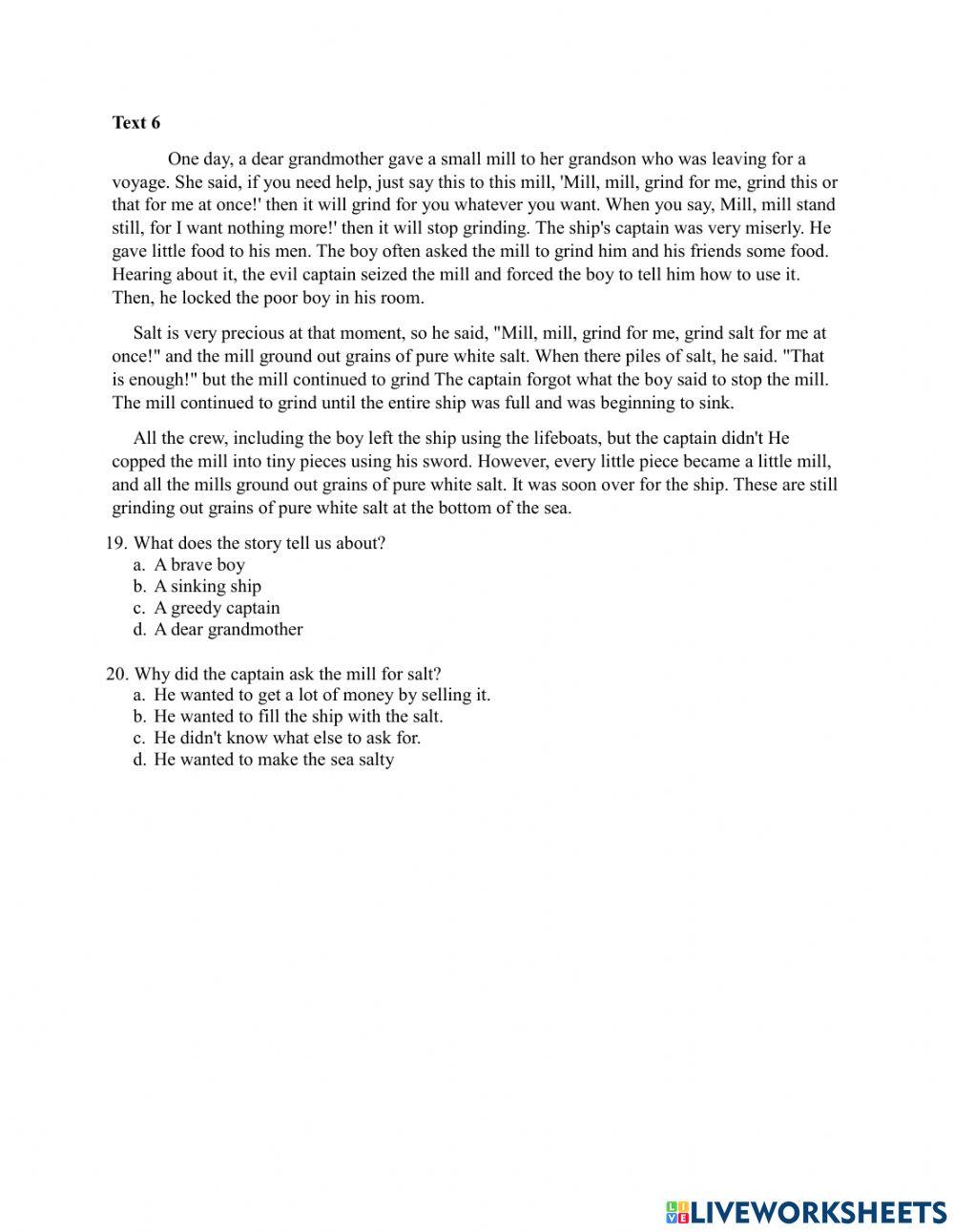 Ulangan Harian Narrative Text kelas IX