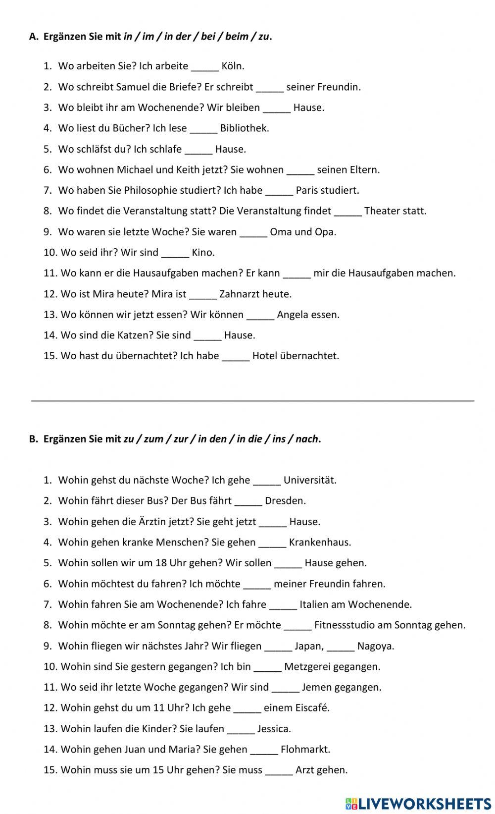 Einige lokale Präpositionen