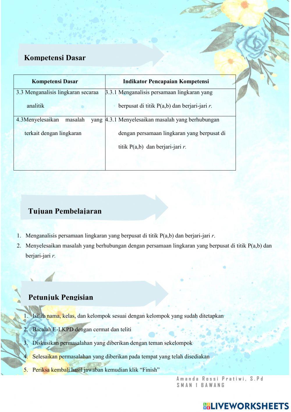 Persamaan Lingkaran Pusat P(a,b) jari-jari r