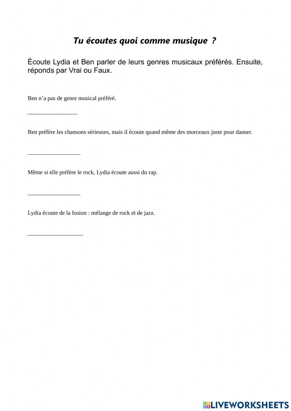 Tu écoutes quoi comme musique ?