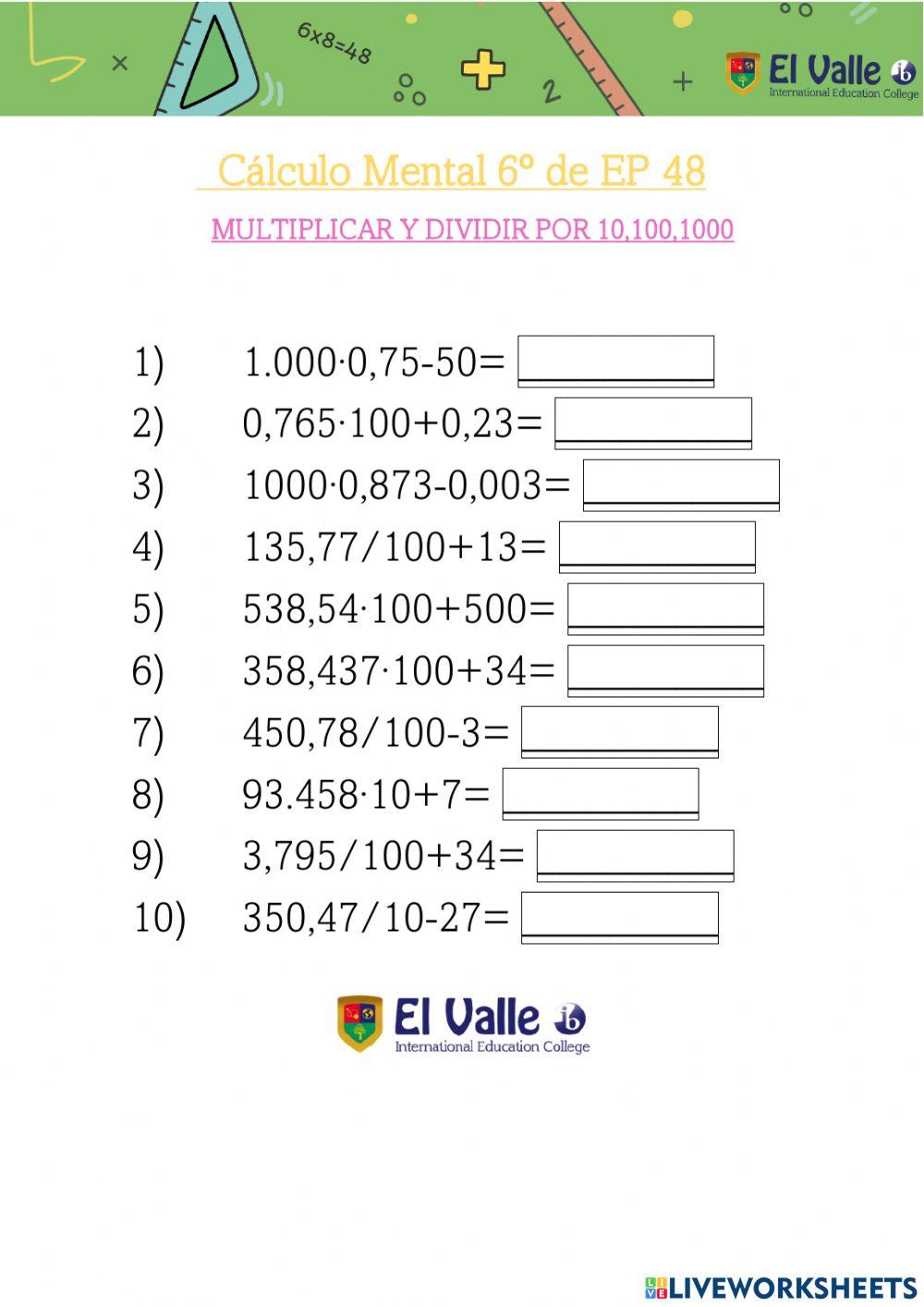 Cálculo Mental 6º de EP 48