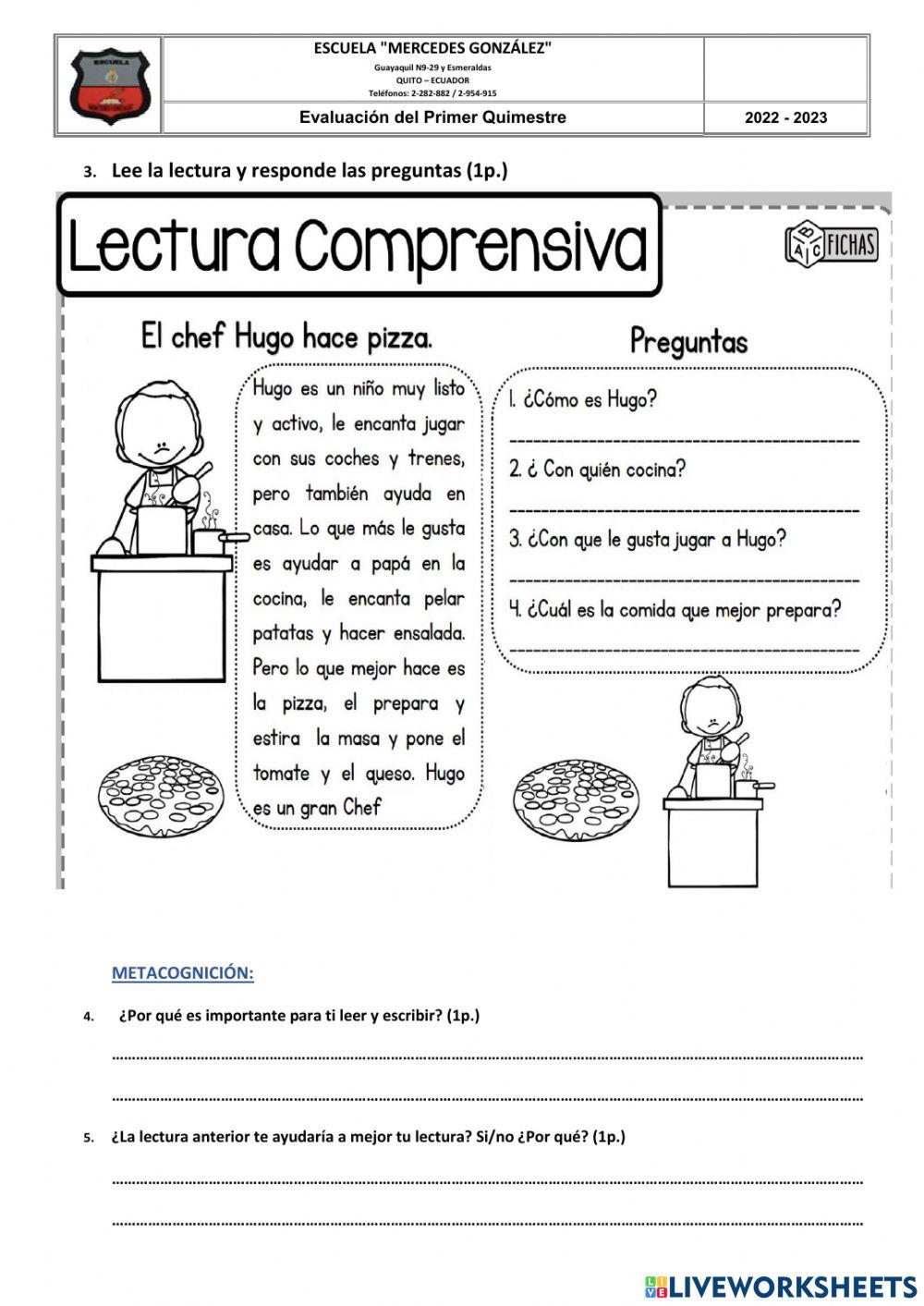Examen Quimestral Lengua y Literatura